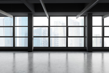 Empty panoramic gray office with cityscape