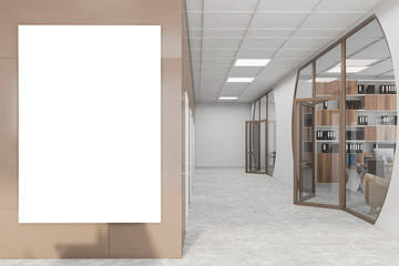White and brown futuristic office hall with poster