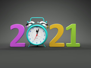 New Year 2021 Creative Design Concept  with Clock - 3D Rendered Image