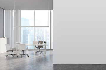 White panoramic CEO office with mock up wall
