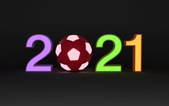 New Year 2021 Creative Design Concept with Football - 3D Rendered Image