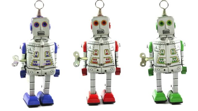 three silver bots walk and then fall 123 isolated 