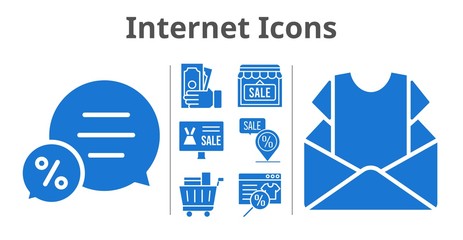 internet icons set. included online shop, newsletter, shop, money, chat, shopping cart, placeholder icons. filled styles.