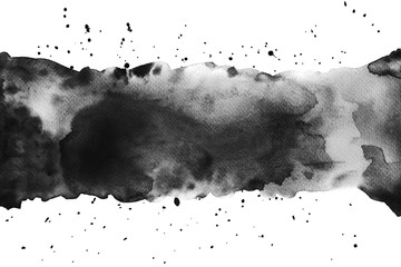 Black and white Watercolor hand painting and splash abstract texture on white paper Background