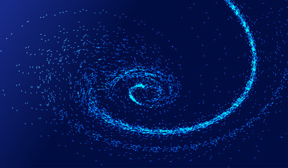 Glowing particle flow vortex, internet technology big data background. 