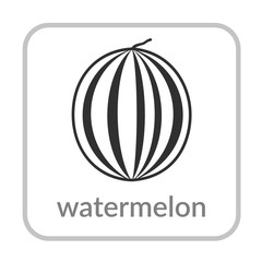 Fototapeta premium Watermelon icon. Outline flat sign, isolated white background. Symbol of health nutrition, eco food berry. Contour linear shape. Sweet nutritious organic dessert. Cartoon design. Vector illustration