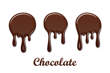 Chocolate drip splash set. Chocolate liquid blot isolated white background. Shape melt dessert spot. 3D realistic stain element. Food decoration. Milk, dark chocolate splashing. Vector illustration