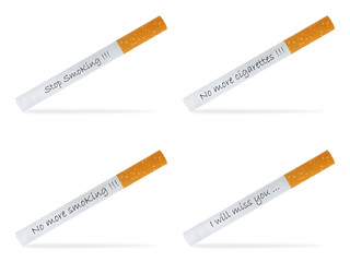 Messages on cigarette. Stop smoking set