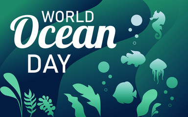 Design illustration vector social media card,background, landing page, banner graphic, World oceans day holiday.