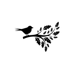Silhouette little bird sitting on a branch icon isolated on white background