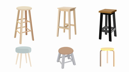 Vector isolated Wooden Stools Set