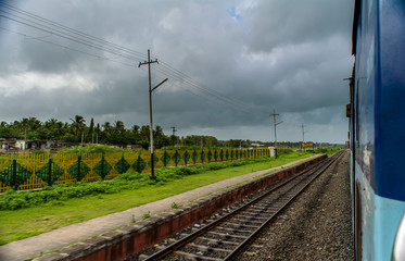 Running train side view with railway track looking awesome
