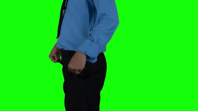 Businessman hands holds empty pockets and rotates