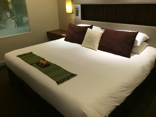 bed in hotel room