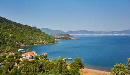 Rocky mountain Islands in the Bay of Marmaris. Seascape
