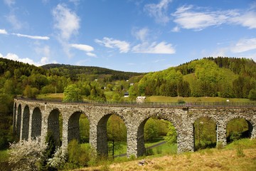 Fototapeta na wymiar Railway viaduct, Krystofovo udoli, Czech Republic, Novina