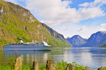 CMV Cruiseship or cruise ship liner MS Magellan  in Flam, Norway during cruising to Norwegian...