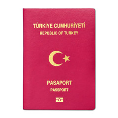 Turkish ordinary or public red passport isolated on white background