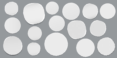 Torn of white note, notebook paper strips, pieces with soft shadow stuck on grey background. Vector illustration