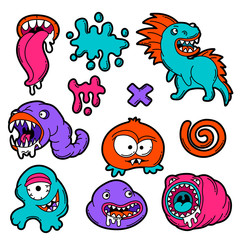 Set of cartoon monsters.