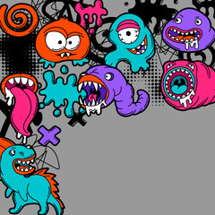 Background with cartoon monsters.
