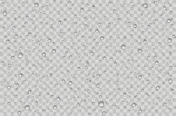 Water droplets on a transparent glass. Rain drops on window. - obrazy, fototapety, plakaty