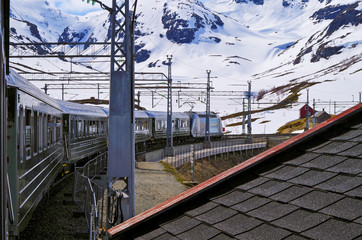 Amazing and breathtaking views from famous train Flamsbana in Flam, Norway with valleys, mountains...