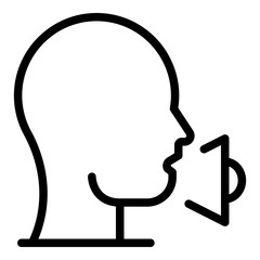 Speaking man icon. Outline speaking man vector icon for web design isolated on white background