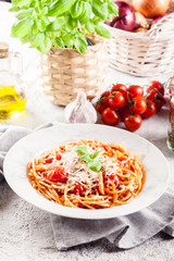 Spaghetti Napoli with parmesan cheese
