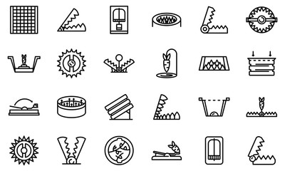 Animal trap icons set. Outline set of animal trap vector icons for web design isolated on white background - obrazy, fototapety, plakaty