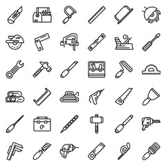 Carpenter tools icons set. Outline set of carpenter tools vector icons for web design isolated on white background - obrazy, fototapety, plakaty