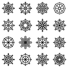 Ship wheel icons set. Outline set of ship wheel vector icons for web design isolated on white background