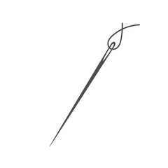 Needle and thread silhouette icon vector illustration. Tailor logo with needle symbol and curvy thread isolated on white background. Tailor sign template, sewing instrument design, fashion icon