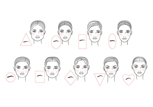 Female eyebrow shapes in accordance with the shape of the face. Line art design. Illustration