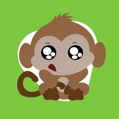 Illustration of Monkey Shows His his Tongue While Holding the Stomach Cartoon, Cute Funny Character, Flat Design