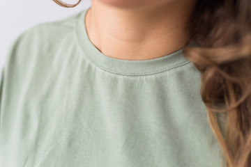 Warm green kit for sleeping. Soft cotton t-shirt. Comfortable clothes for healthy sleep. Pajamas concept.