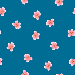 Peach Blossom Seamless on Indigo Blue Background
