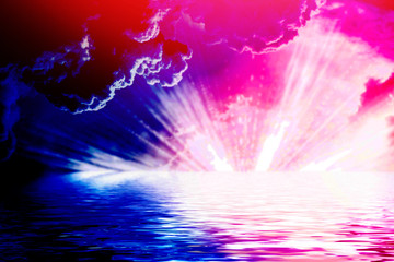 Black sky with fluffy clouds. Blurred