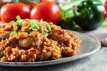 Chicken jambalaya - spicy rice with chicken a nd sausage