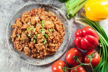 Chicken jambalaya - spicy rice with chicken a nd sausage
