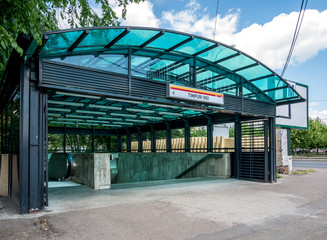 Entrance to Timpuri Noi metro station in Bucharest, Romania