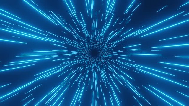 Bright rays on a blue background create an endless tunnel. Big Bang. Seamless loop.