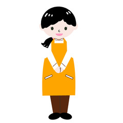 イラスト素材　エプロンの女性　オレンジ