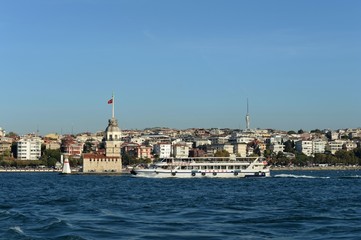 Maiden Tower in the middle of the Bosphorus Strait in Istanbul, Turkey