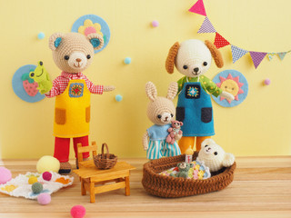 かわいい動物のあみぐるみ