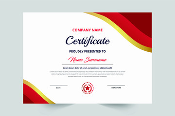 Red & Gold Color Creative Style Certificate Template With Badge Vector Template