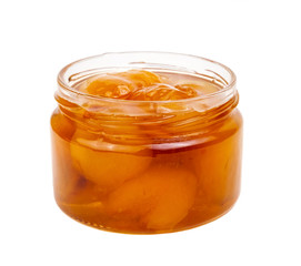 Apricot jam in a glass jar