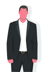 Business man in modern flat style vector illustration, meeting, working in office.