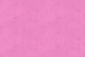 Seamless pink pattern of simplistic drawn soft drinks and cocktails. Background for packaging, wallpaper or site.