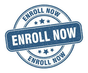 enroll now stamp. enroll now label. round grunge sign